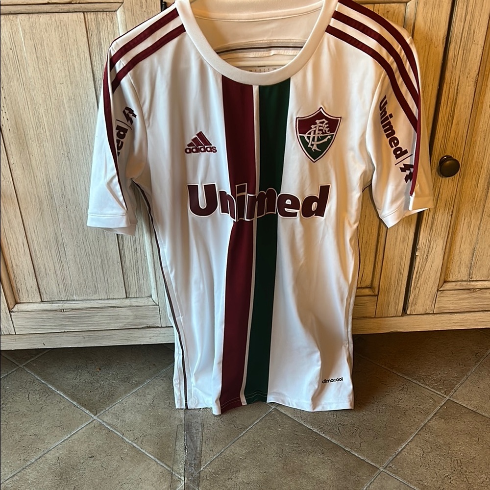 Adidas White and Red Soccer Jersey Classic Design.  Will fit size medium boys